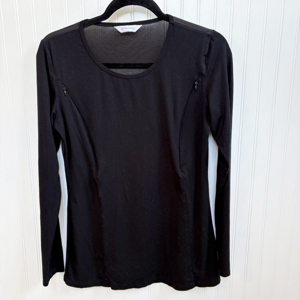Cadenshae Solid Black Maternity & Nursing Long Sleeve Activewear Top Medium